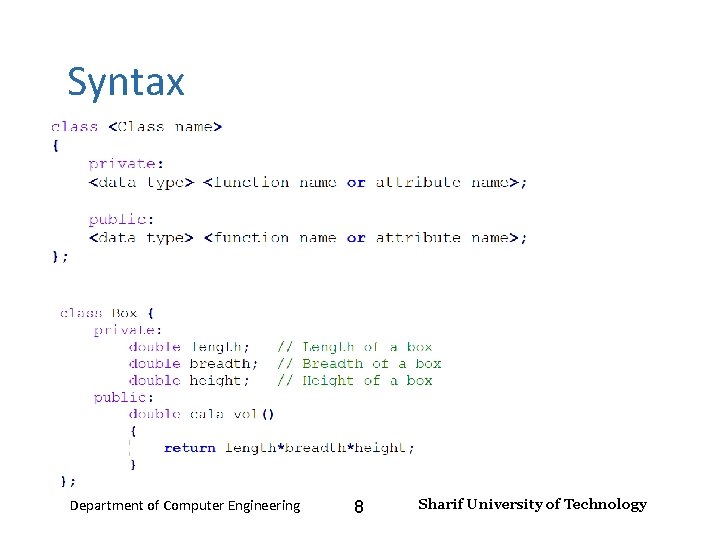 Input and Output – Lecture 4 Syntax Department of Computer Engineering 8 Sharif University