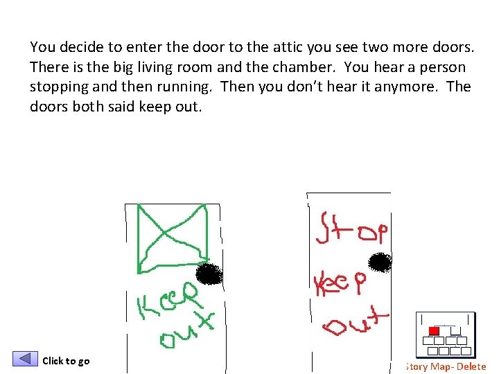 You decide to enter the door to the attic you see two more doors.