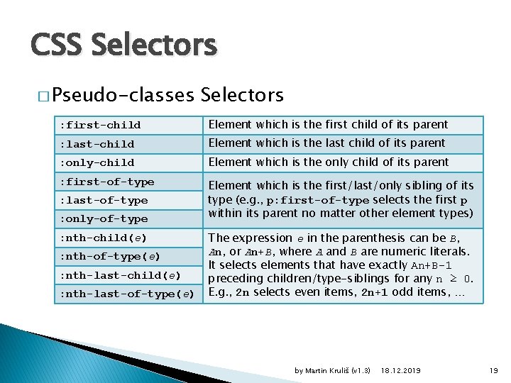 CSS Selectors � Pseudo-classes Selectors : first-child Element which is the first child of