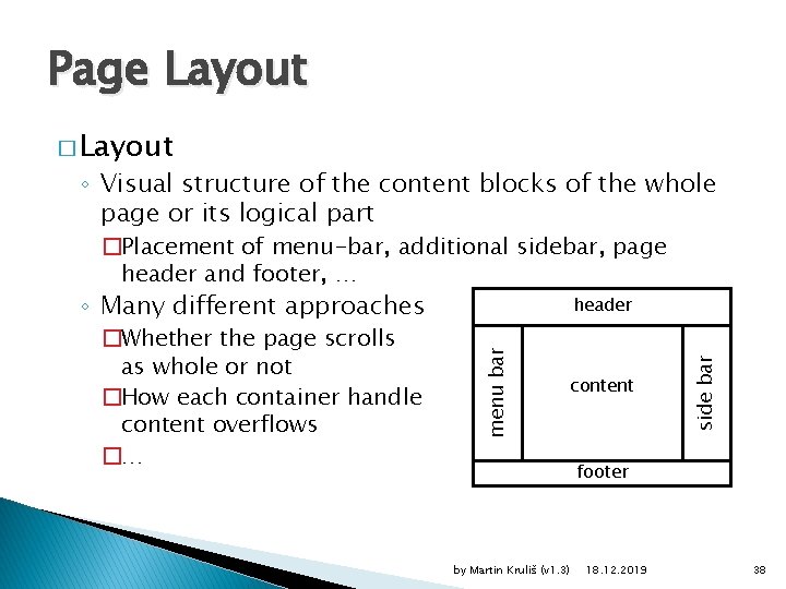 Page Layout � Layout ◦ Visual structure of the content blocks of the whole