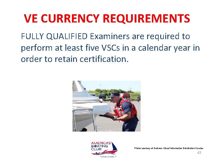 VE CURRENCY REQUIREMENTS FULLY QUALIFIED Examiners are required to perform at least five VSCs