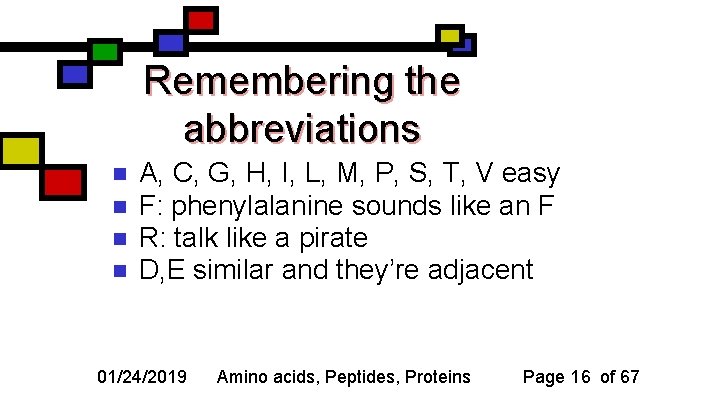 Remembering the abbreviations n n A, C, G, H, I, L, M, P, S,