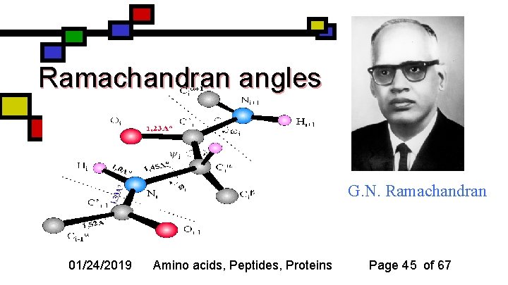 Ramachandran angles G. N. Ramachandran 01/24/2019 Amino acids, Peptides, Proteins Page 45 of 67