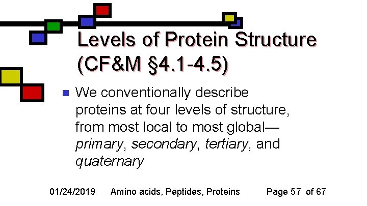 Levels of Protein Structure (CF&M § 4. 1 -4. 5) n We conventionally describe