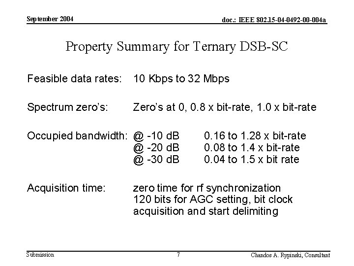 September 2004 doc. : IEEE 802. 15 -04 -0492 -00 -004 a Property Summary