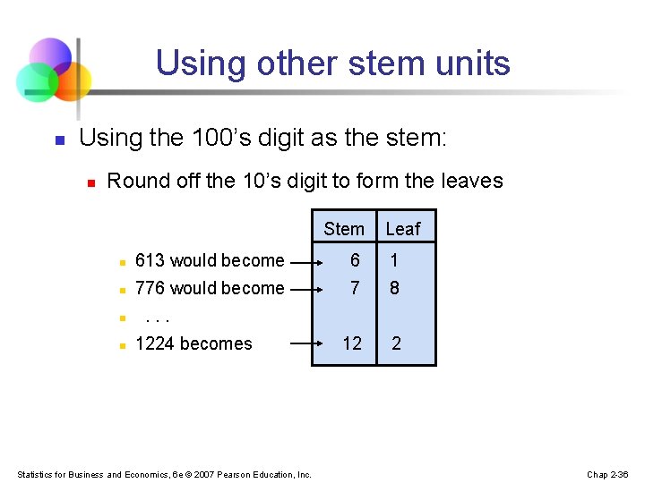 Using other stem units n Using the 100’s digit as the stem: n Round