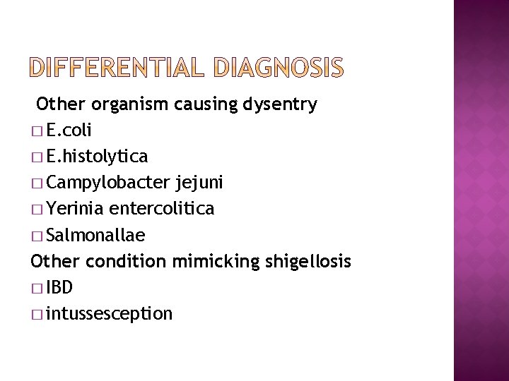 Other organism causing dysentry � E. coli � E. histolytica � Campylobacter jejuni �
