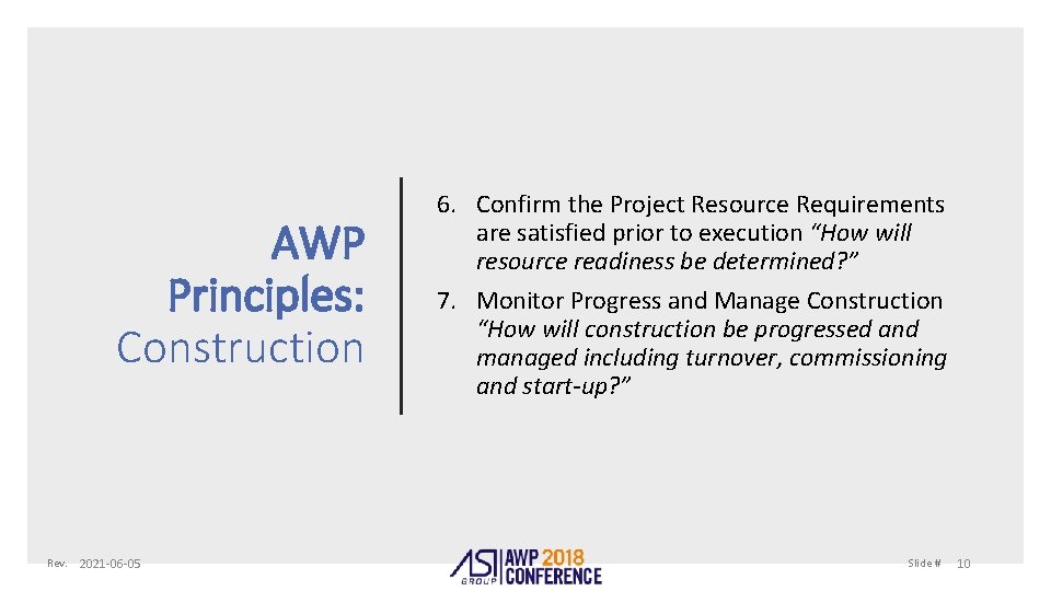 AWP Principles: Construction Rev. 2021 -06 -05 6. Confirm the Project Resource Requirements are