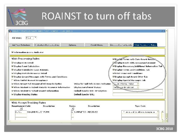 ROAINST to turn off tabs 