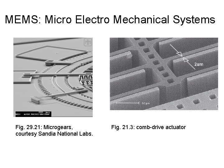 MEMS: Micro Electro Mechanical Systems Fig. 29. 21: Microgears, courtesy Sandia National Labs. Fig.