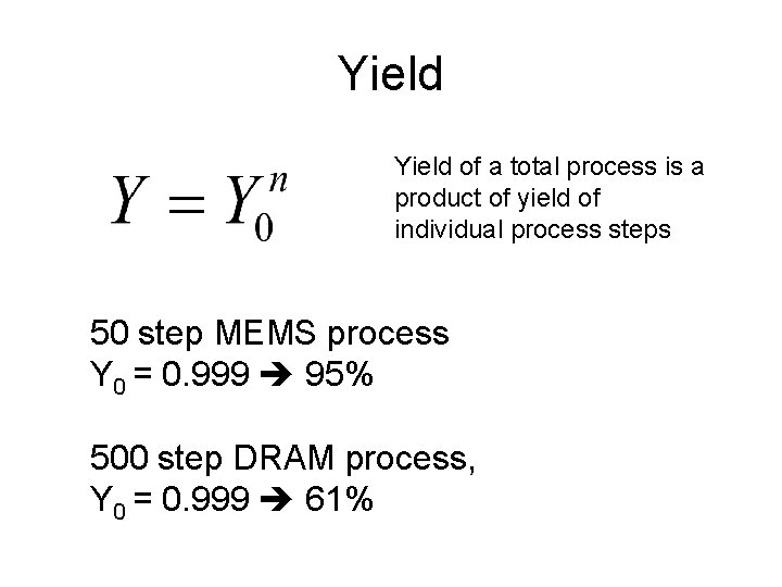 Yield of a total process is a product of yield of individual process steps