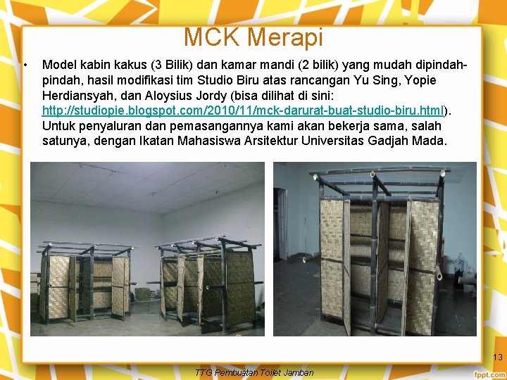 MCK Merapi • Model kabin kakus (3 Bilik) dan kamar mandi (2 bilik) yang