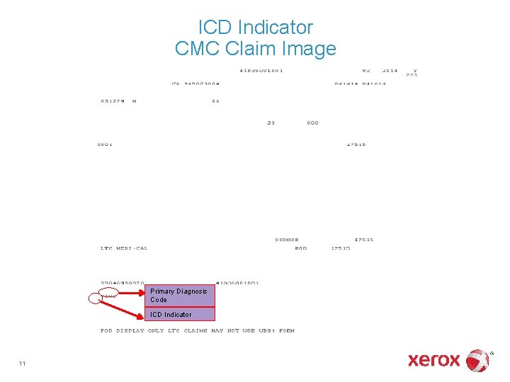 ICD Indicator CMC Claim Image Primary Diagnosis Code ICD Indicator 11 