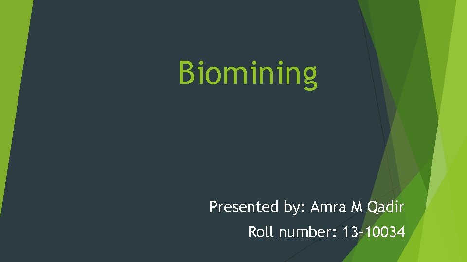 Biomining Presented by: Amra M Qadir Roll number: 13 -10034 