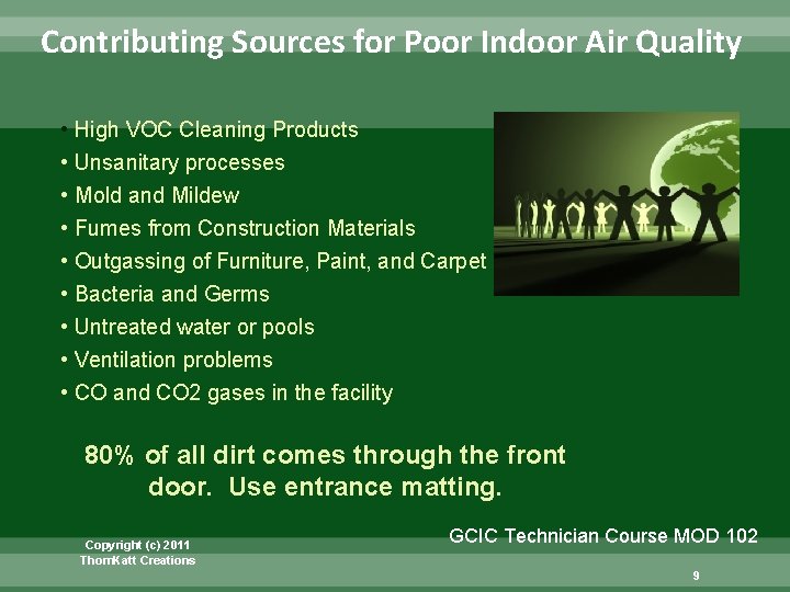 Contributing Sources for Poor Indoor Air Quality • High VOC Cleaning Products • Unsanitary