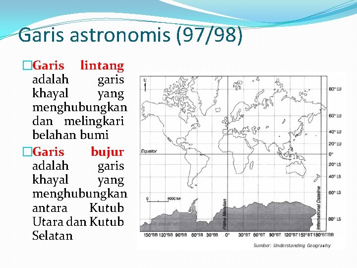 Garis astronomis (97/98) �Garis lintang adalah garis khayal yang menghubungkan dan melingkari belahan bumi