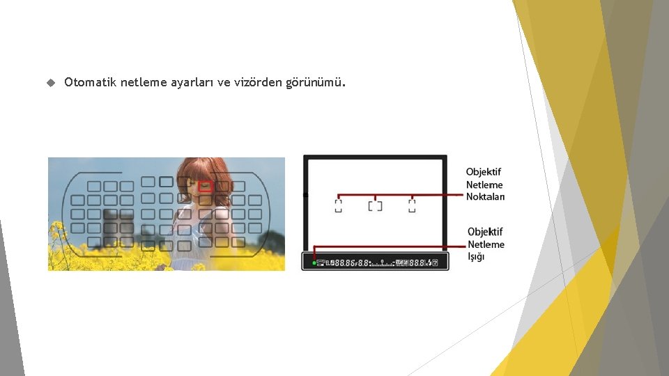  Otomatik netleme ayarları ve vizörden görünümü. 