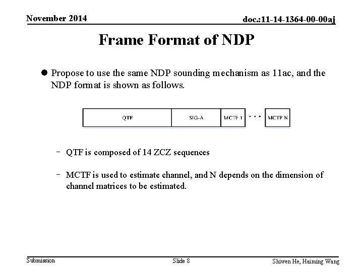 November 2014 doc. : 11 -14 -1364 -00 -00 aj Frame Format of NDP