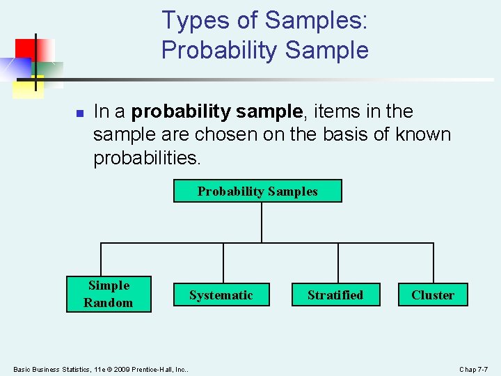 Types of Samples: Probability Sample n In a probability sample, items in the sample