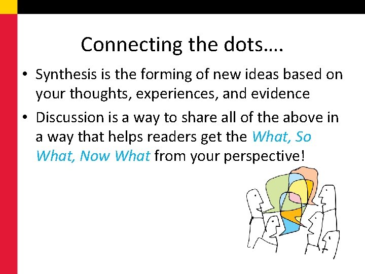 Connecting the dots…. • Synthesis is the forming of new ideas based on your