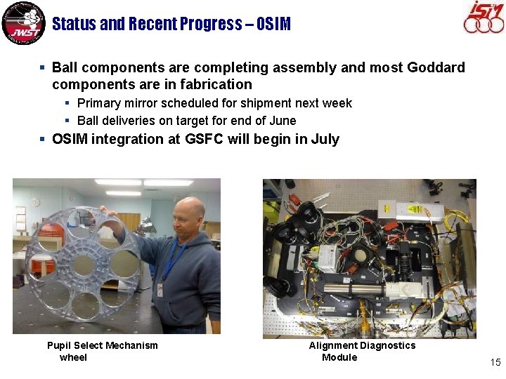 Status and Recent Progress – OSIM § Ball components are completing assembly and most