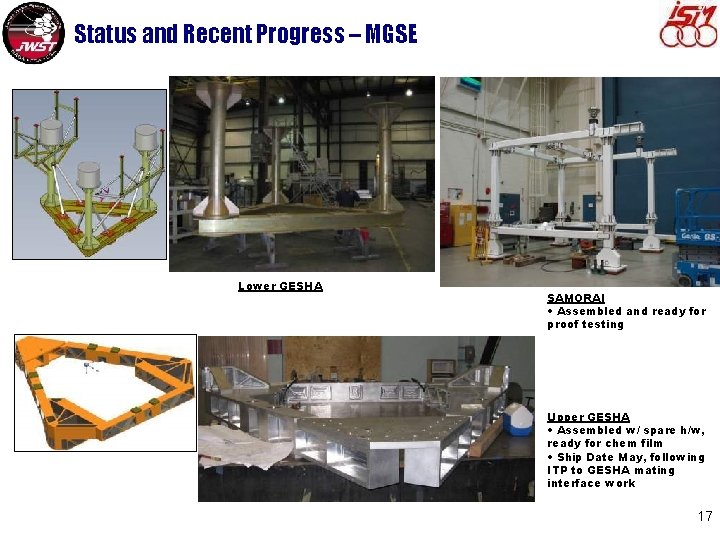 Status and Recent Progress – MGSE Lower GESHA SAMORAI • Assembled and ready for