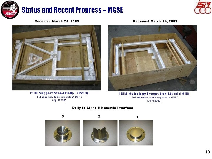 Status and Recent Progress – MGSE Received March 24, 2009 ISIM Support Stand Dolly