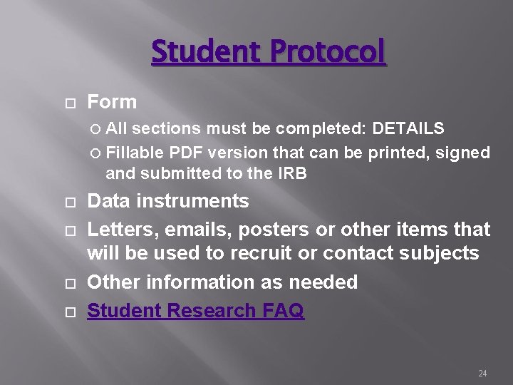 Student Protocol Form All sections must be completed: DETAILS Fillable PDF version that can