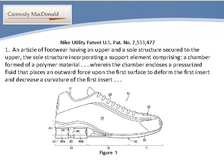 Portability Nike Utility Patent U. S. Pat. No. 7, 533, 477 1. An article