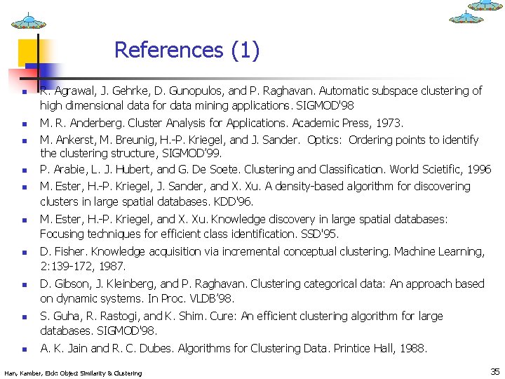 References (1) n n n n n R. Agrawal, J. Gehrke, D. Gunopulos, and