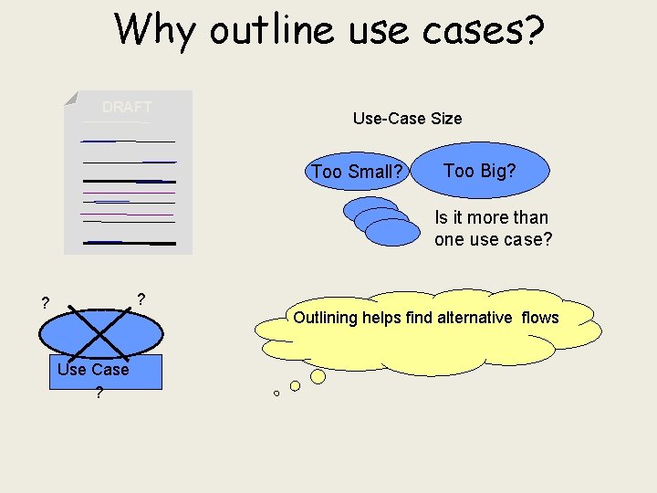 Why outline use cases? DRAFT Use-Case Size Too Small? Too Big? Is it more