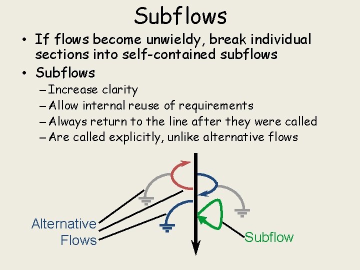 Subflows • If flows become unwieldy, break individual sections into self-contained subflows • Subflows
