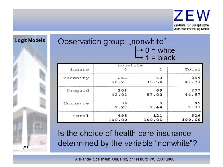 Logit Models Observation group: „nonwhite“ 0 = white 1 = black 29 Is the