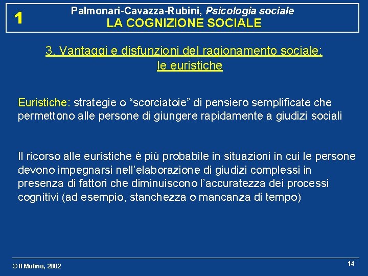 Palmonari-Cavazza-Rubini, Psicologia sociale 1 LA COGNIZIONE SOCIALE 3. Vantaggi e disfunzioni del ragionamento sociale: