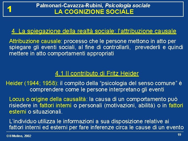 1 Palmonari-Cavazza-Rubini, Psicologia sociale LA COGNIZIONE SOCIALE 4. La spiegazione della realtà sociale: l’attribuzione