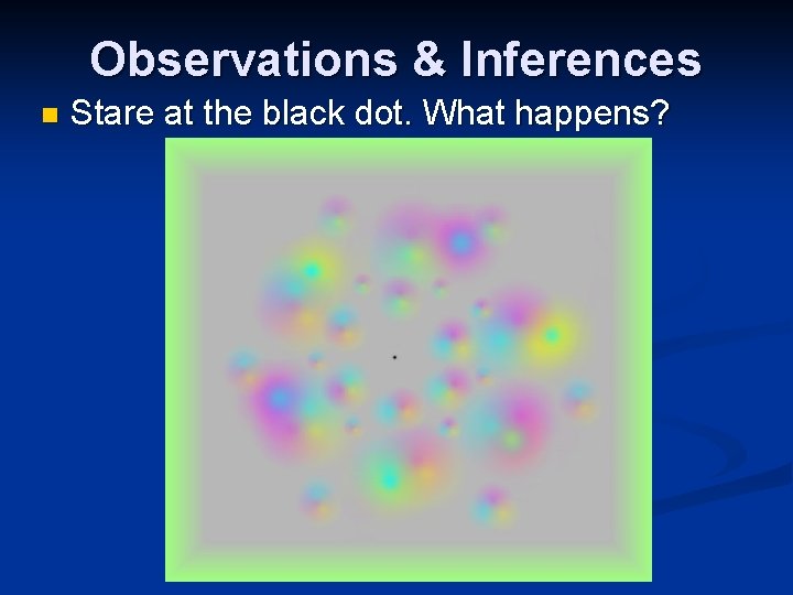 Observations & Inferences n Stare at the black dot. What happens? Observations & Inferences n Stare at the black dot. What happens?