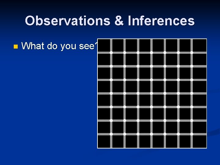Observations & Inferences n What do you see? Observations & Inferences n What do you see?