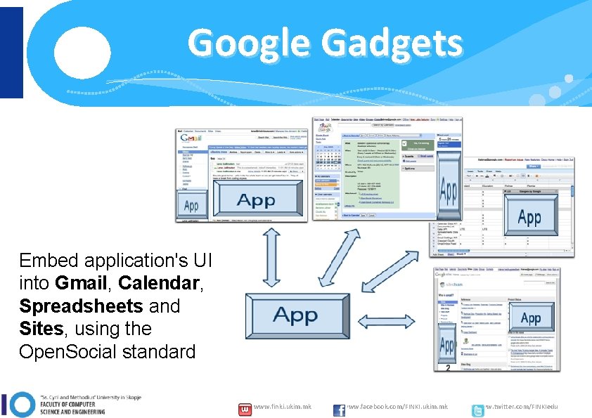 Google Gadgets Embed application's UI into Gmail, Calendar, Spreadsheets and Sites, using the Open.