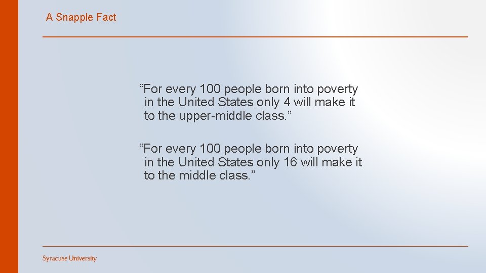 A Snapple Fact “For every 100 people born into poverty in the United States