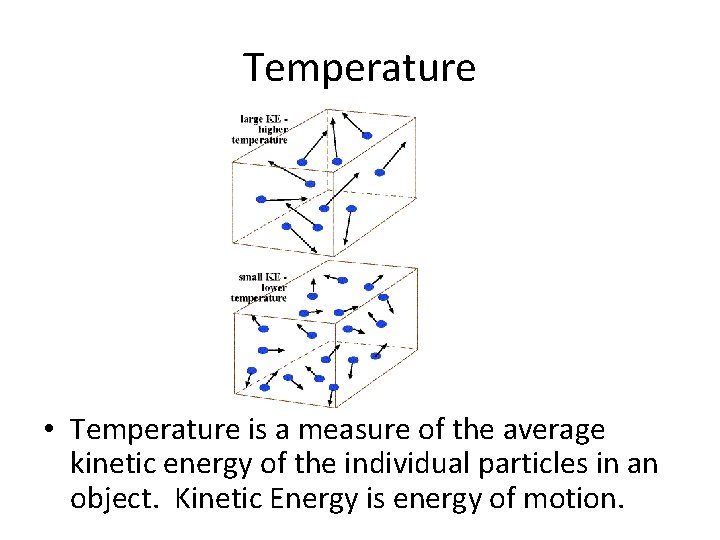 Temperature • Temperature is a measure of the average kinetic energy of the individual