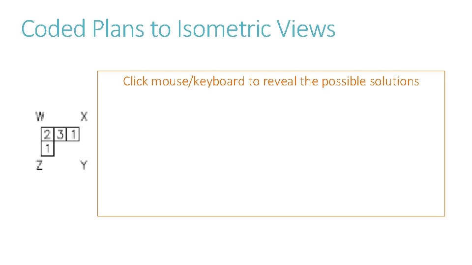 Coded Plans to Isometric Views Click mouse/keyboard to reveal the possible solutions 