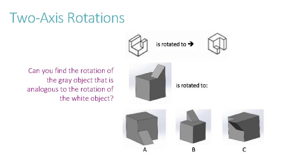 Two-Axis Rotations Can you find the rotation of the gray object that is analogous