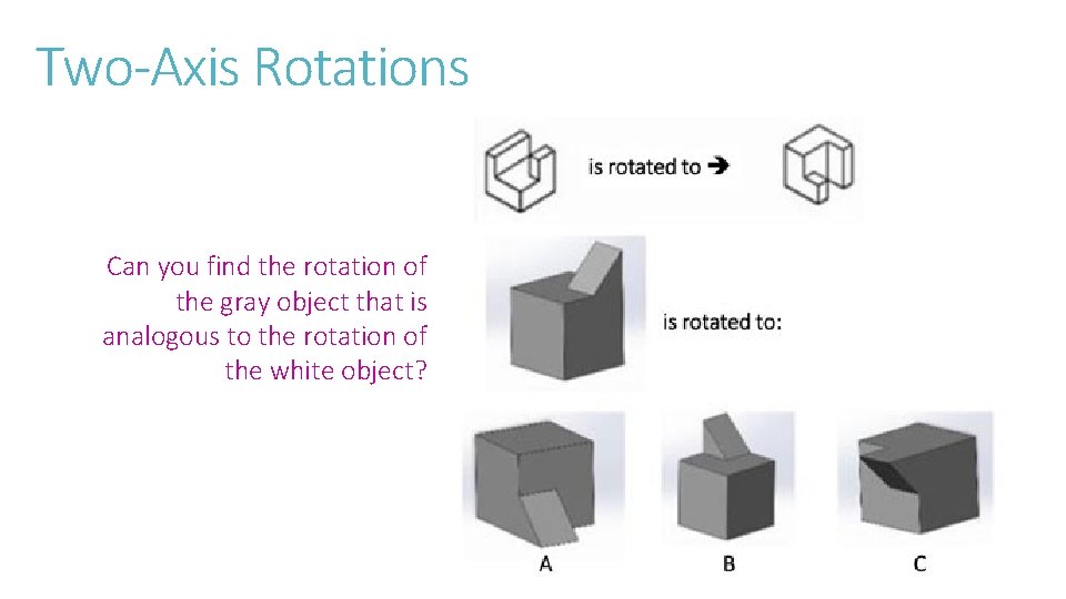 Two-Axis Rotations Can you find the rotation of the gray object that is analogous Two-Axis Rotations Can you find the rotation of the gray object that is analogous