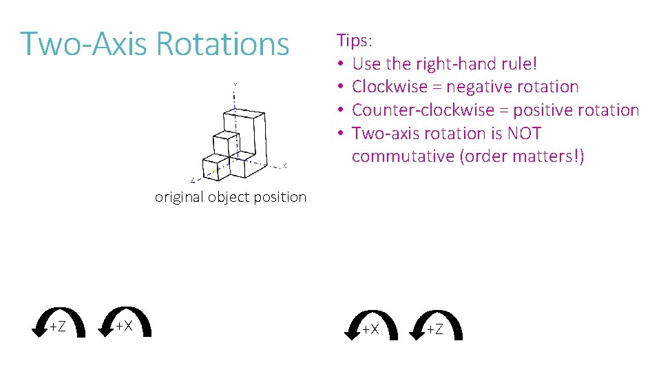 Two-Axis Rotations Tips: • Use the right-hand rule! • Clockwise = negative rotation •