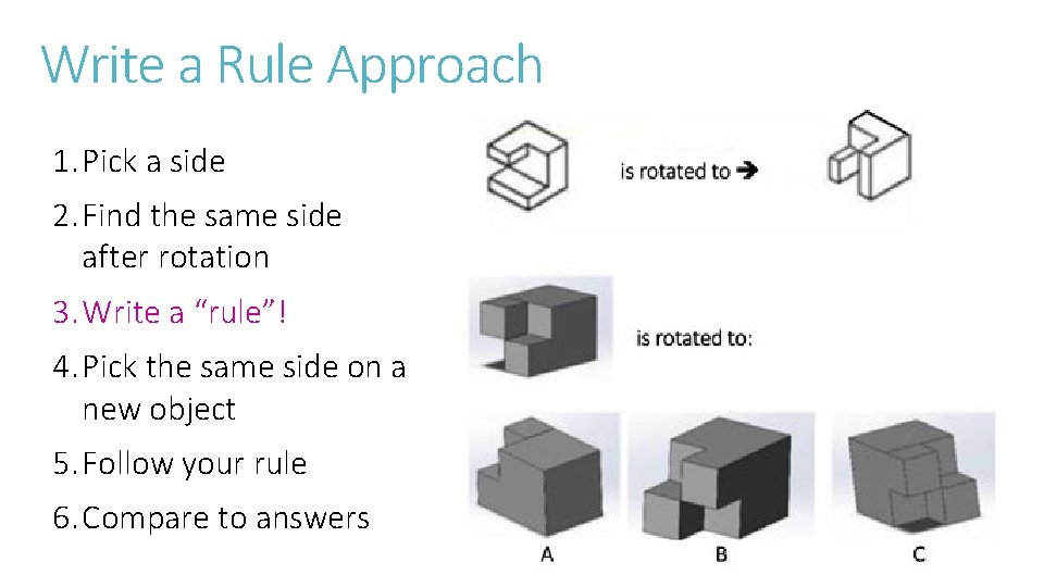 Write a Rule Approach 1. Pick a side 2. Find the same side after Write a Rule Approach 1. Pick a side 2. Find the same side after