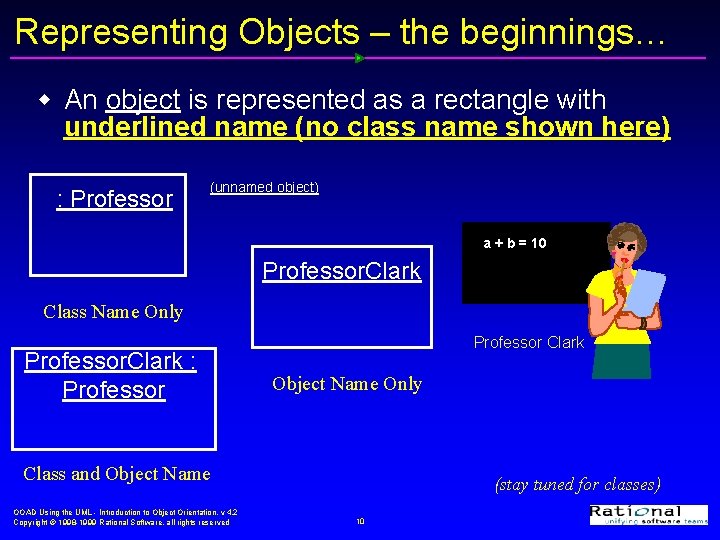 Representing Objects – the beginnings… w An object is represented as a rectangle with