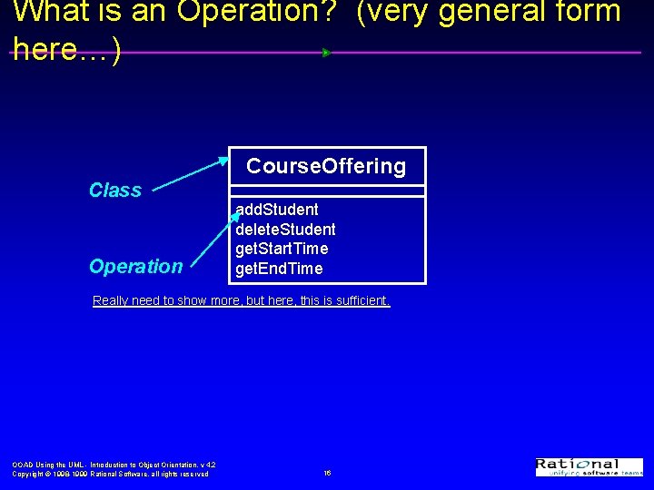 What is an Operation? (very general form here…) Course. Offering Class Operation add. Student