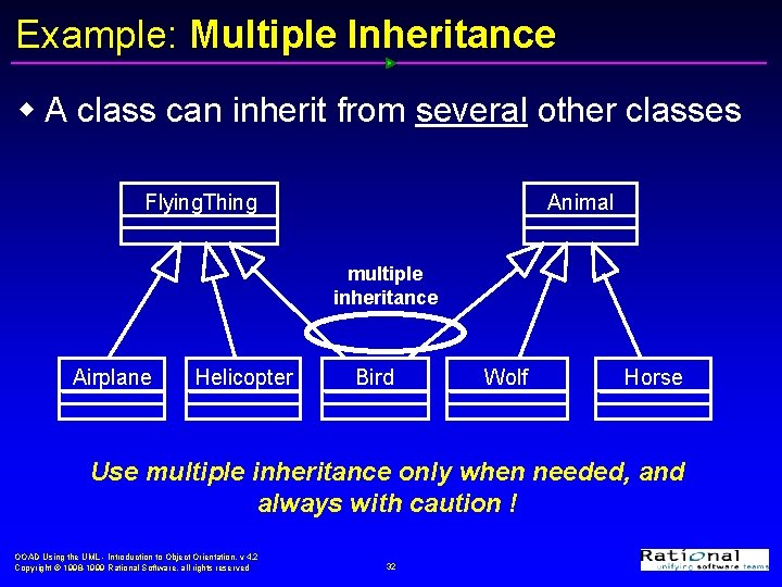 Example: Multiple Inheritance w A class can inherit from several other classes Flying. Thing