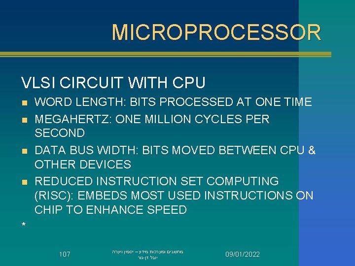 MICROPROCESSOR VLSI CIRCUIT WITH CPU n n WORD LENGTH: BITS PROCESSED AT ONE TIME