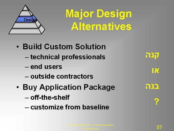 Design Major Design Alternatives • Build Custom Solution – technical professionals – end users